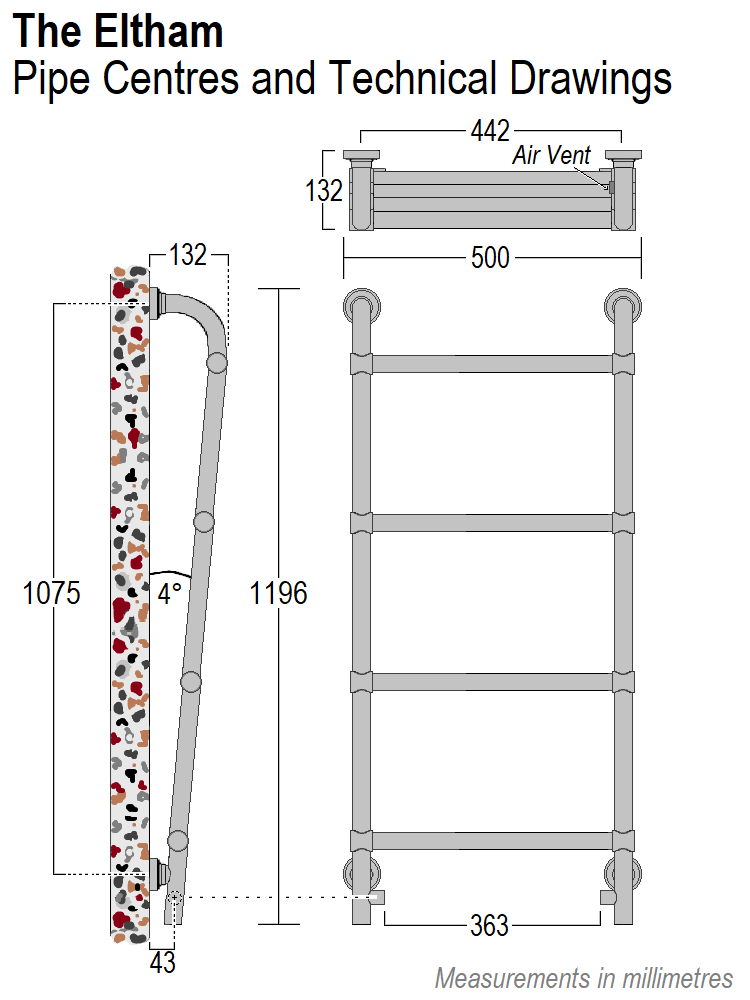 Eltham Towel Rail 1200 x 500, Chrome